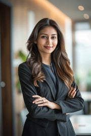 Woman in a professional setting with blurred background